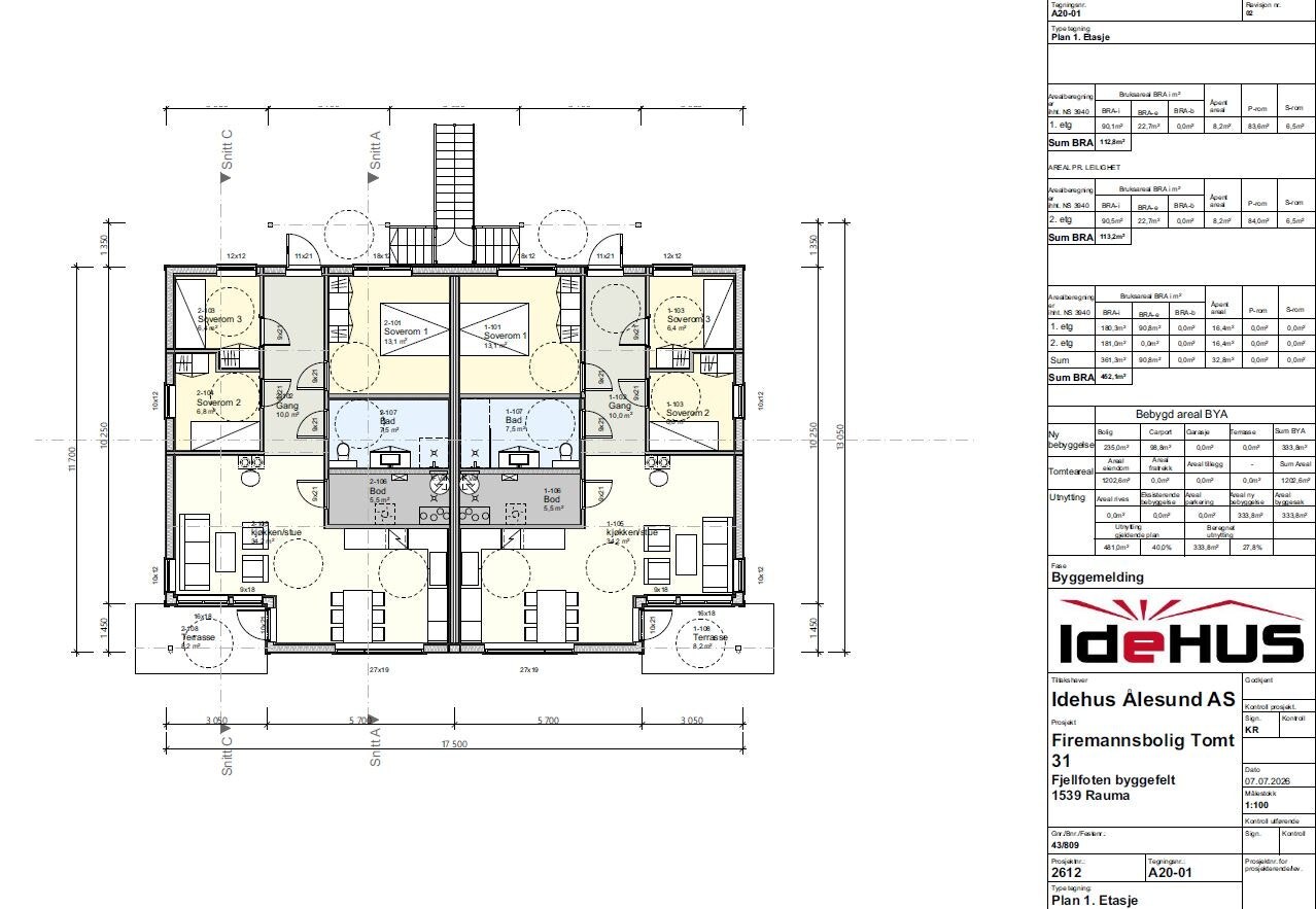 Plan 1. etasje — Leiligheter med carport
