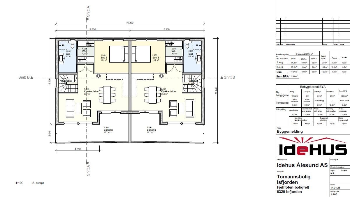 Plan 2. etasje — Tomannsboliger